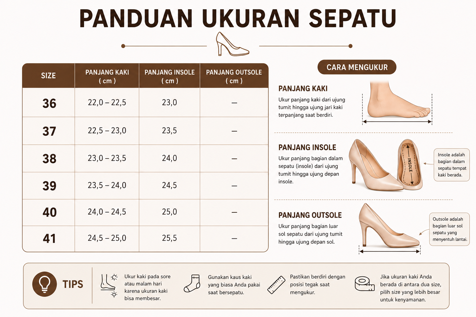 Panduan Ukuran Sepatu Wanita Erabyan