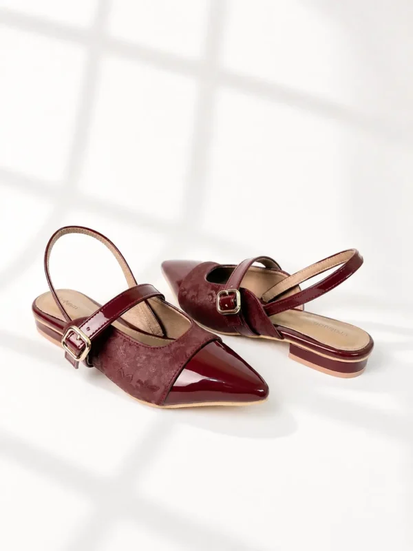 Rosella Mules Flat Shoes Maroon Erabyan
