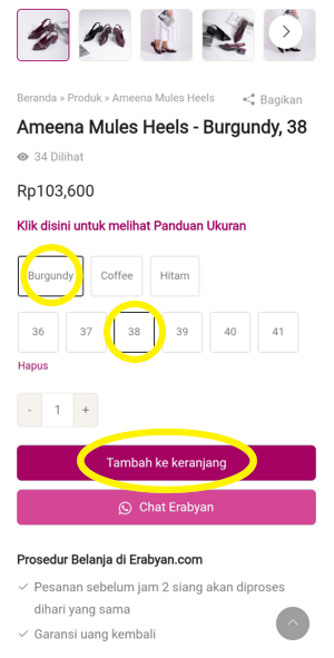 Pilih Warna dan Ukuran Produk, lalu Tekan Tombol "Tambah Keranjang"
